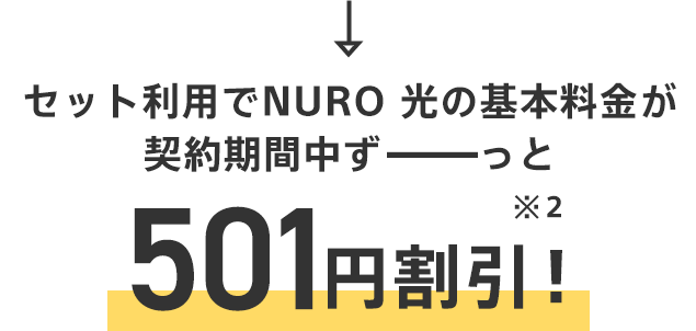 セット利用でNURO 光の基本料金が契約期間中ずーっと501円割引！