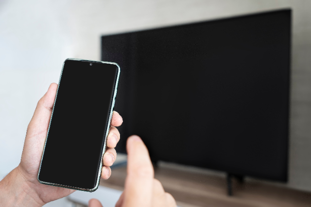 テレビの前でスマホを利用