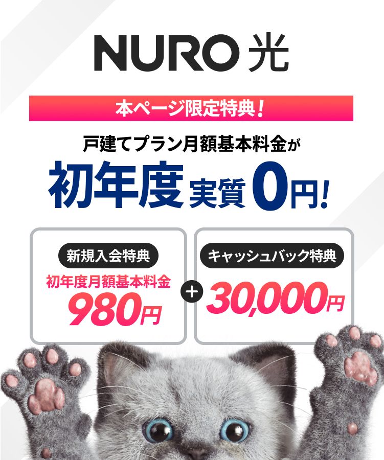 本ページ限定特典！戸建てプラン月額基本料金が初年度実質0円！