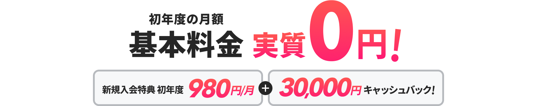 初年度の月額基本料金実質0円！