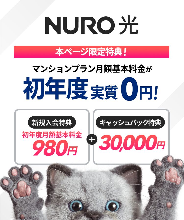 本ページ限定特典！マンションプラン月額基本料金が初年度実質0円！