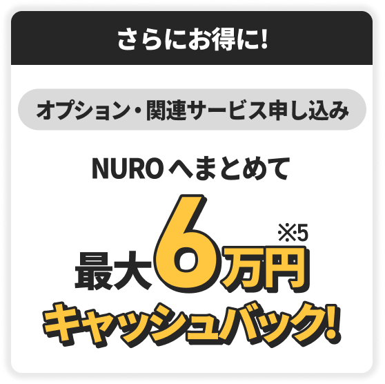 NUROへまとめて最大6万円キャッシュバック！