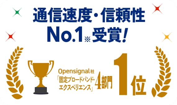 通信速度・信頼性 No.1受賞!Opensignal社 固定フロードバンド・エクスペリエンス 4部門1位