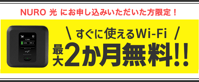 NURO 光 にお申し込みいただいた方限定!すぐに使えるホームルーター 最大2ヵ月無料‼︎