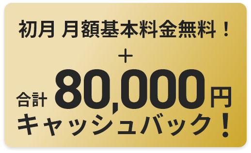 初月月額基本料金無料！+合計80,000キャッシュバック！