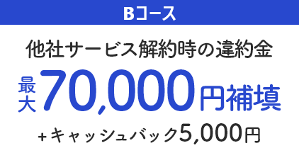 他社サービス解約時の違約金 最大70,000円補填 ＋キャッシュバック5,000円