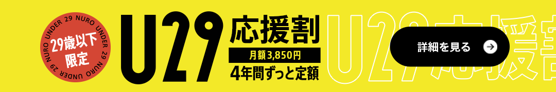 29歳以下限定　U29応援割　月額3,850円　4年間ずっと定額　詳細を見る