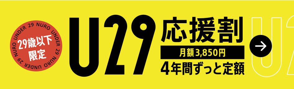 29歳以下限定　U29応援割　月額3,850円　4年間ずっと定額　詳細を見る