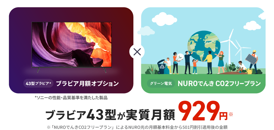 ブラビア43型が実質月額929円*