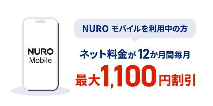 NURO 光とセット利用で12か月間毎月最大1,100円割引