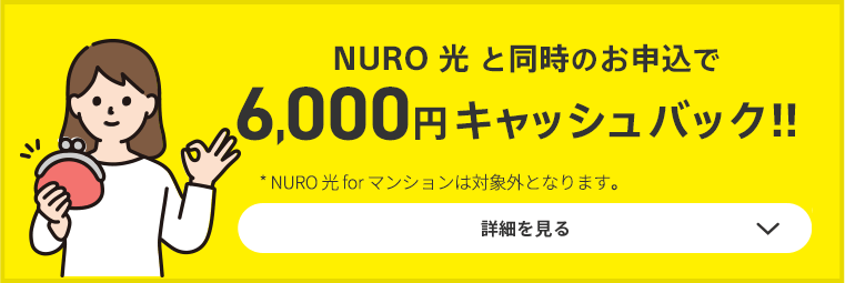 さらに！NURO 光 2ギガと同時のお申込で 6,000円キャッシュバック‼︎