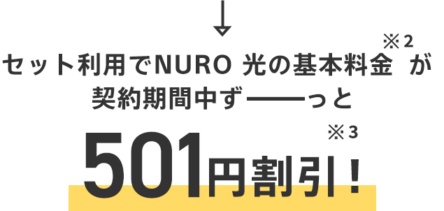 セット利用でNURO 光の基本料金が契約期間中ずーっと501円割引！