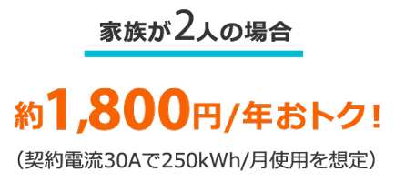 家族が2人の場合約1,800円/年おトク!