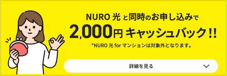 さらに！NURO 光 2ギガと同時のお申込で 2,000円キャッシュバック‼︎