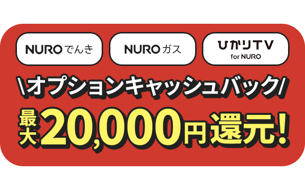 ひかりTV for NURO NUROでんき NUROガス オプションキャッシュバック 最大20,000円還元！
