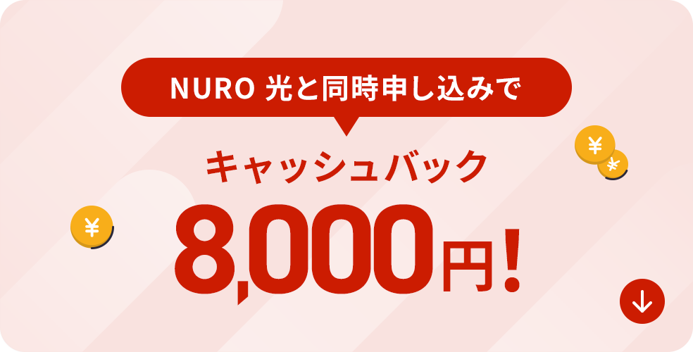 NURO 光と同時のお申し込みで 8,000円 キャッシュバック!!