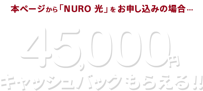 本ページから NURO 光 をお申し込みの方限定!! 45,000円キャッシュバックもらえる！！