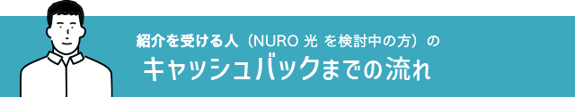 紹介を受ける人（NURO 光 を検討中の方）のキャッシュバックまでの流れ