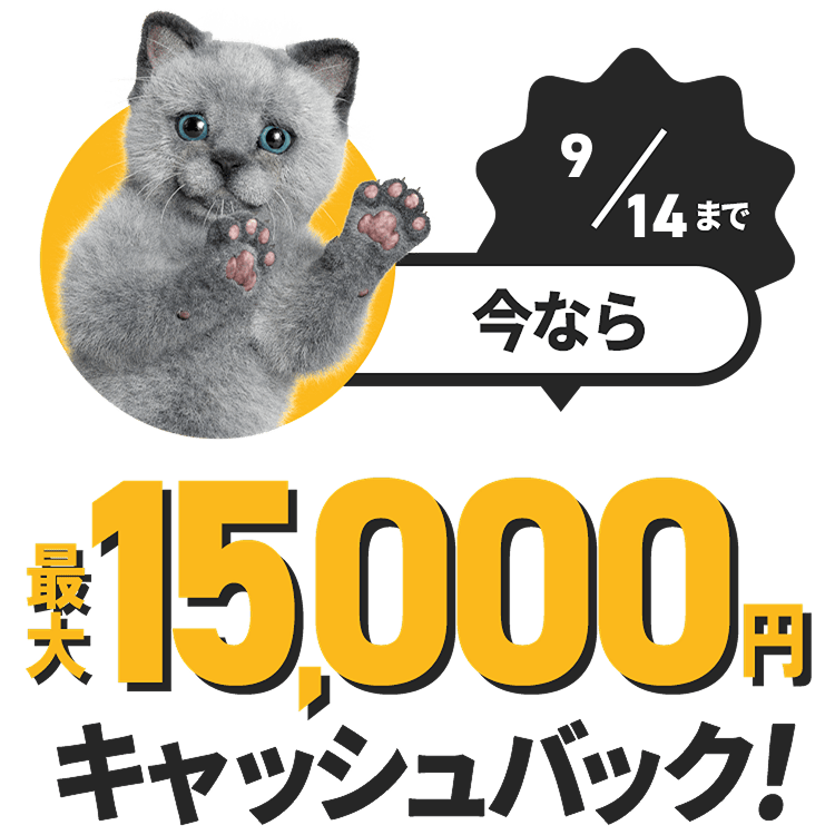 さらに今なら 最大15,000円キャッシュバック