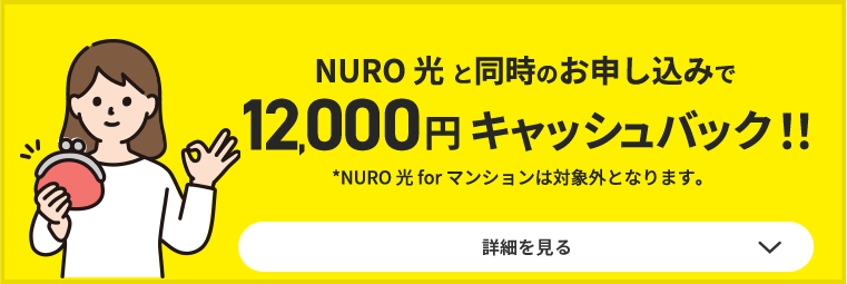 NURO 光 と同時のお申込で 12,000円キャッシュバック‼︎