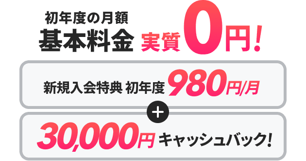 初年度の月額基本料金実質0円！