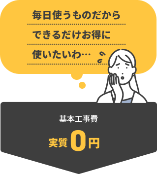 「毎日使うものだからできるだけお得に使いたいわ・・・」そんなあなたには、基本工事費実質0円