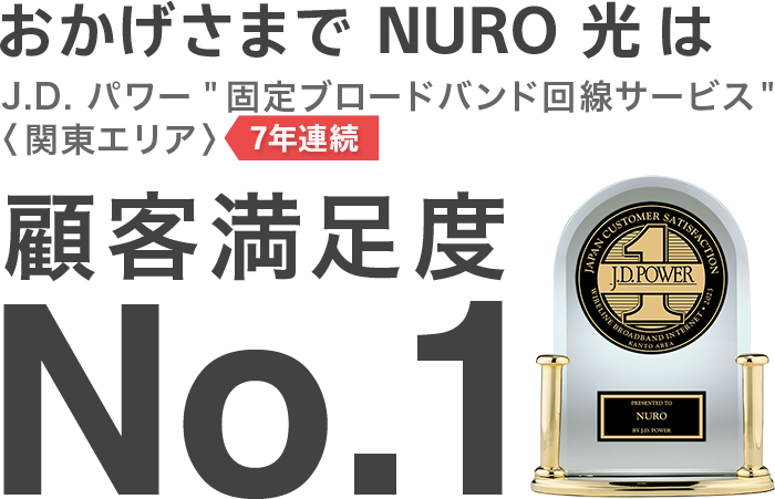 おかげさまでNURO 光はJ.D. パワー ”固定ブロードバンド回線サービス”〈関東エリア〉顧客満足度6年連続No.1