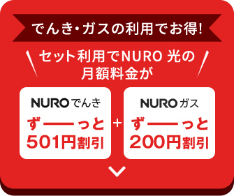 でんき・ガスの利用でお得! セット利用でNURO 光の月額料金がNURO でんきずーっと501円割引 NURO ガスずーっと200円割引