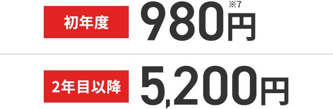 初年度980円※1 2年目以降5,200円