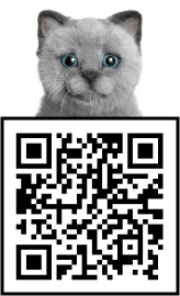 「NURO 光」公式LINEアカウントのQRコードと顔だけ出す猫のイラスト